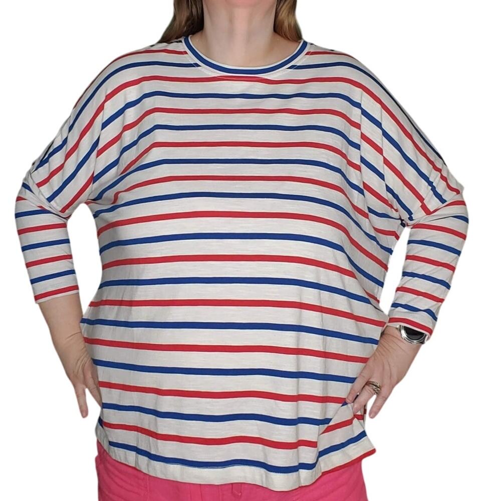 Mer-Sea Catalina Slub Tee - Red, White, and Blue Stripes One Size Fits Most FLAW